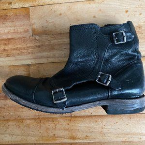 Womens Frye Triple Monk Strap Black Bootie